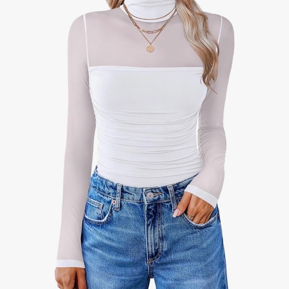 Amazon White Sheer Long Sleeve Body Suit